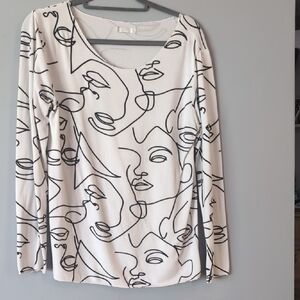 Abstract Face Print White Top